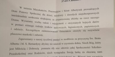Podziękowanie z DPS w Lubaczowie